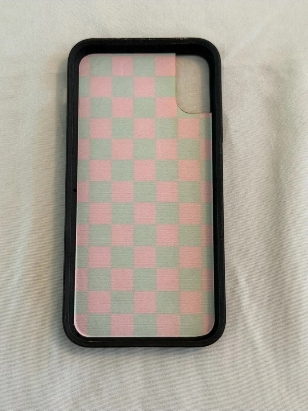 iPhone XS Wildflower Pink & Green Checkered Phone Case